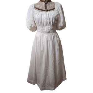 NWT P CILL White‎ Puff Sleeve Square Neck Smocked Waist Midi Dress Womens S